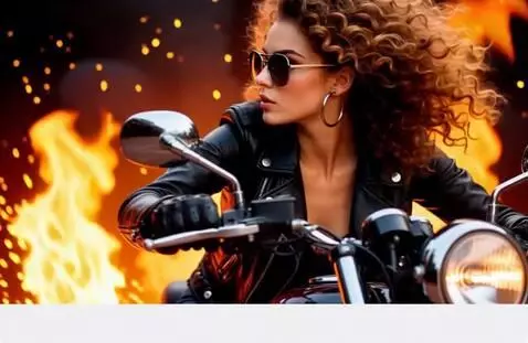 AI Video from prompt: Мотоцикл несётся быстро вперёд, на нём едет  дев