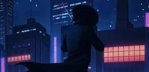 AI Video from prompt: Young man dressed in sleek black attire, joyfull