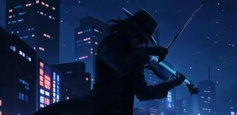 AI Video from prompt: Young man dressed in sleek black attire, energet