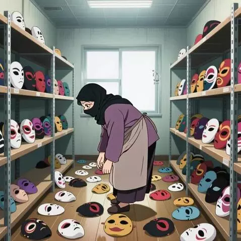 AI Video from prompt: Ходит старушка. Поднимает  маски и каждую ставит