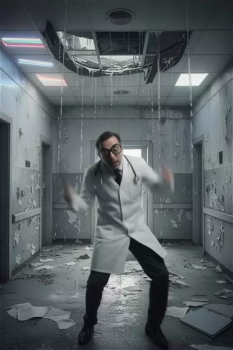 AI Video from prompt: Доктор бросает папку на пол и начинает безумный 