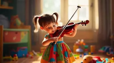 AI Video from prompt: little girl in the children dress playing the vi