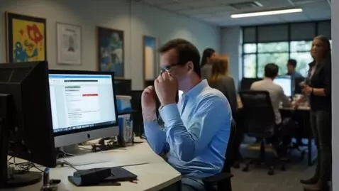 AI Video from prompt: Сцена 1: Офис (0:00 - 0:15)  *Кадр открывается н