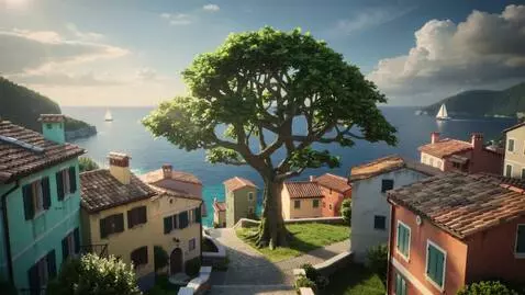 AI Video from prompt: A quaint, sun-drenched coastal village in a magi