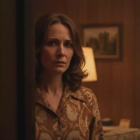 AI Video from prompt: Woman's face turns to a scared, frightened expre