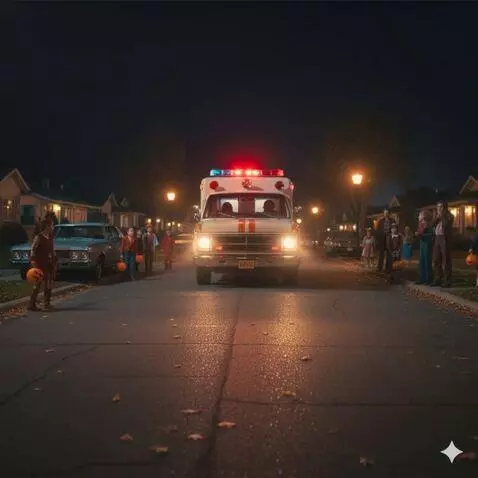 AI Video from prompt: The ambulance, with it's emergency lights flashi