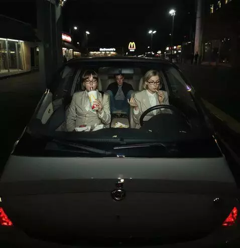 AI Video from prompt: The car is parked. The girl on the left is drink