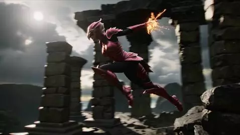 AI Video from prompt: Full body action shot of the Phoenix Knight fema