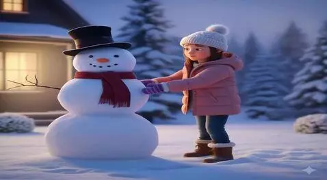 AI Video from prompt: Она играет по Снежинком и поет