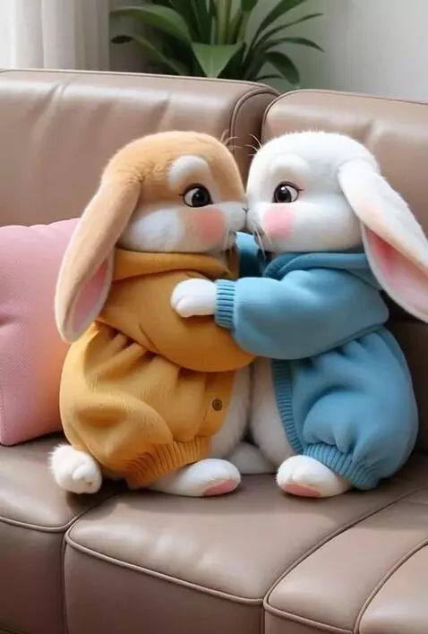 AI Video from prompt: Кролики обнимаются и смеются