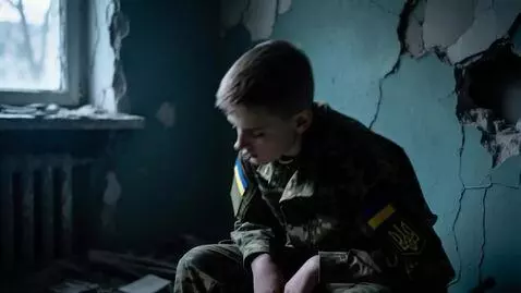 AI Video from prompt: A realistic video of a young Ukrainian soldier i