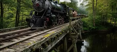 AI Video from prompt: Этот деревянный мост не сможет выдержать вес пое