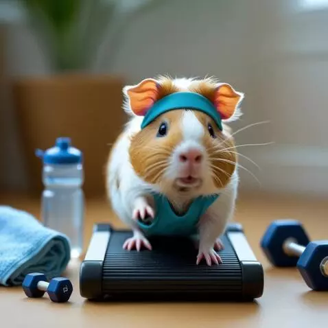 AI Video from prompt: Пушистый хомяк в миниатюрной спортивной форме (б