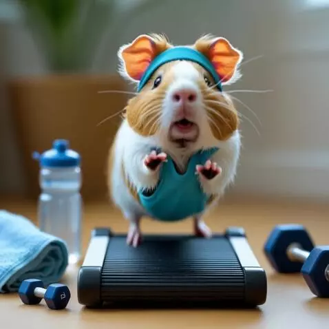 AI Video from prompt: Хомяк в стиле фитнес-инструктора: в повязке на г