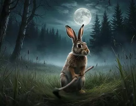 AI Video from prompt: заяц начинает косить траву вокруг себя