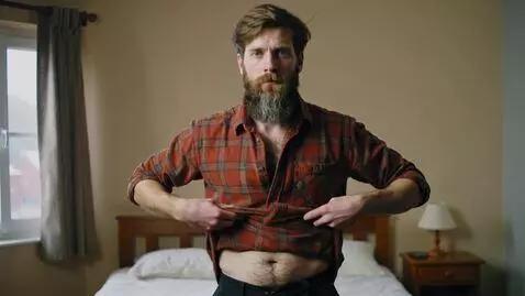 AI Video from prompt: Homem grande e barbudo tirando a camisa