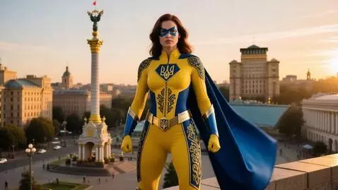 AI Video from prompt: A striking Ukrainian superheroine in sleek yello