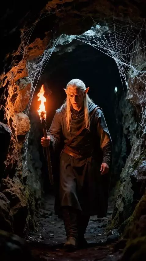 AI Video from prompt: Эльф медленно идёт по подземному ходу.