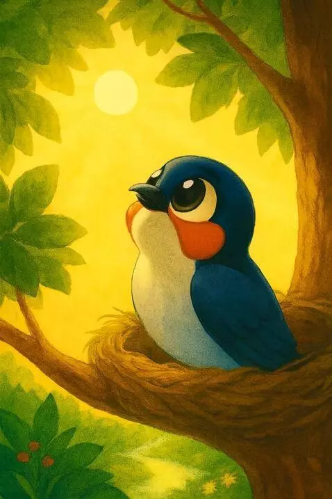 AI Video from prompt: Qaldirning uyasi — daraxt shoxida. Vizual: Qaldi