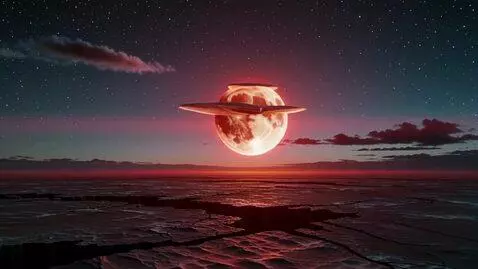 AI Video from prompt: A blood-red moon rises as the earth quakes, skie