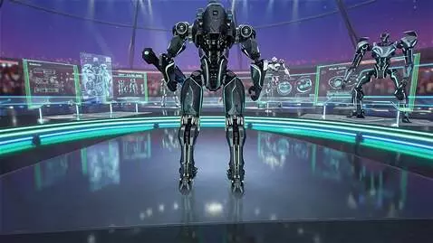 AI Video from prompt: A spectacular robotic exhibition in a futuristic