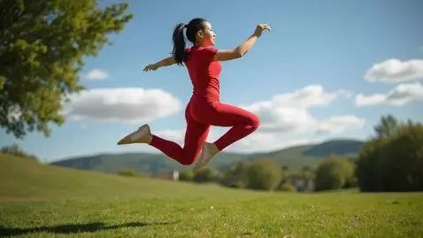 AI Video from prompt: Woman  jumps into the air.