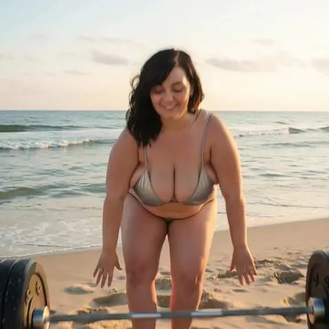 AI Video from prompt: He approaches a huge heavy barbell that is lying