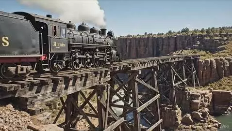 AI Video from prompt: Деревянный мост не сможет выдержать вес поезда. 