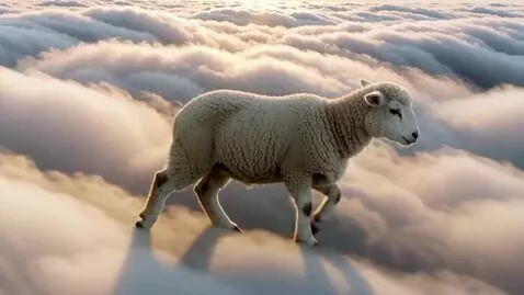 AI Video from prompt: lamb walking in the clouds