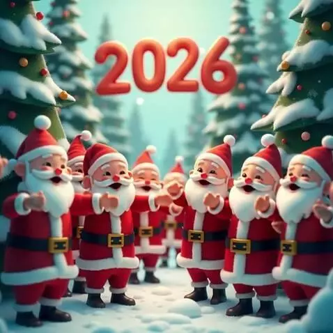 AI Video from prompt: Санта Клаусы танцуют и весело поют