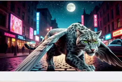 AI Video from prompt: Пантера машет крыльями, быстро бежит вперёд и вз