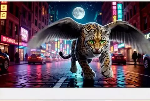 AI Video from prompt: Пантера машет крыльями, быстро бежит вперёд и вз