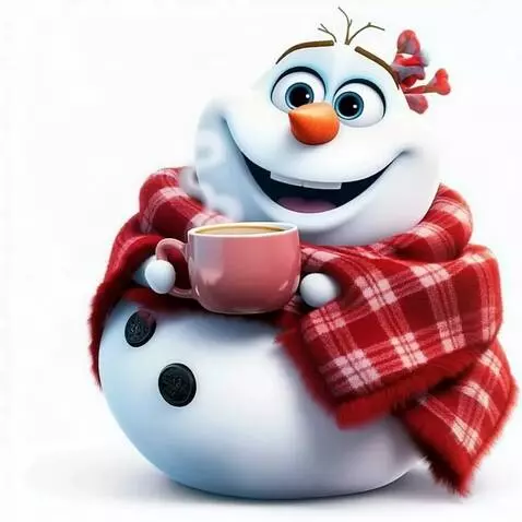 AI Video from prompt: Снеговик смеётся и пьет кофе