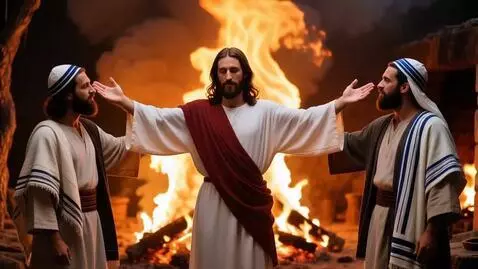AI Video from prompt: three Hebrews in a furnace but not getting burne