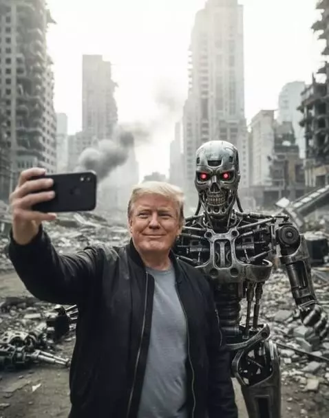 AI Video from prompt: The robot hugs the man to take a photo together 