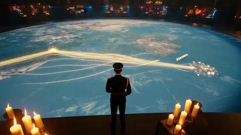 AI Video from prompt: op-down cinematic shot of emperor or general sta
