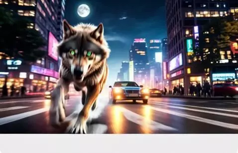 AI Video from prompt: Волк бежит галопом очень быстро, энергично на су