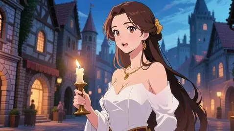 AI Video from prompt: Девушка со свечой идёт по средневековому городу