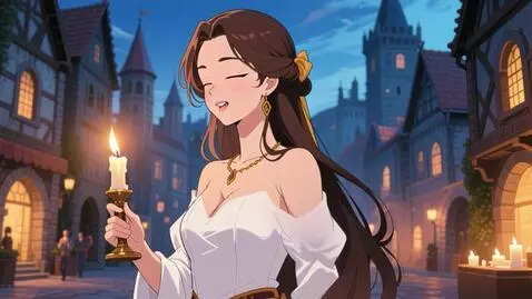 AI Video from prompt: Девушка со свечой идёт по средневековому городу