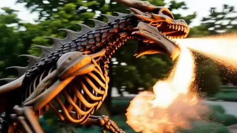 AI Video from prompt: Spews flames and flies away