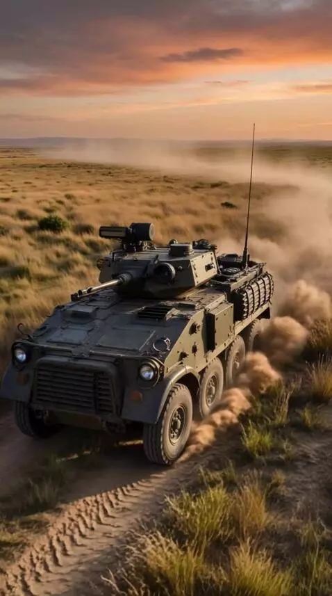 AI Video from prompt: A bird's eye view of an armored personnel carrie