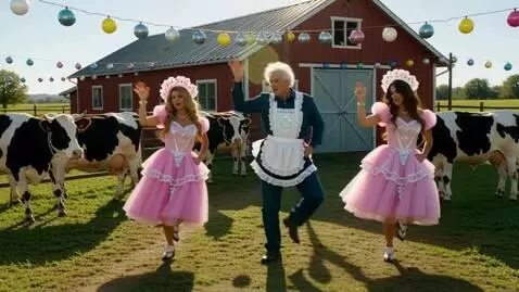 AI Video from prompt: “A funny meme-style dance video set on a colorfu