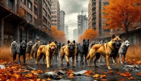 AI Video from prompt: Bunch of dogs look forward and make one step bac