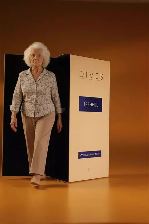 AI Video from prompt: Make an ad, where an old woman is walking out of