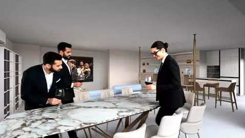 AI Video from prompt: за столом по очереди появляются люди. Они разгов