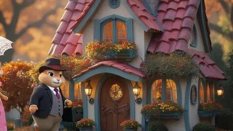 AI Video from prompt: Из уютного домика выходят папа-заяц в элегантном