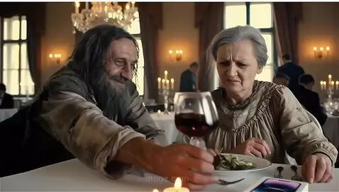 AI Video from prompt: Мужчина достает из под стола букет цветов и коль