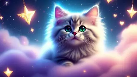 AI Video from prompt: A majestic, fluffy grey tabby cat with piercing 