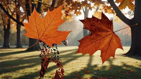 AI Video from prompt: Тёплый осенний день в парке листопад. Оранжевые 