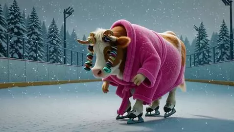 AI Video from prompt: озорная корова в домашнем халате и бигудях неукл